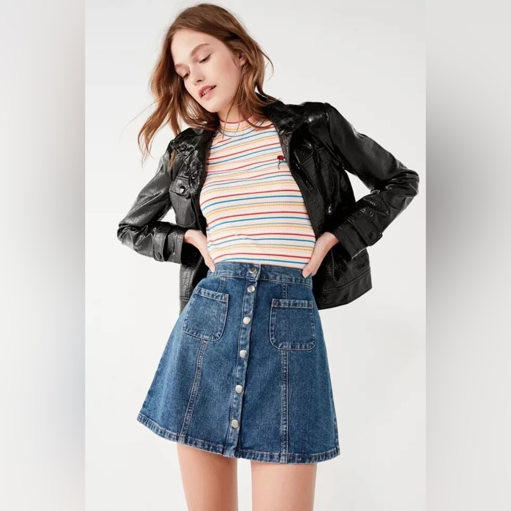 Urban Outfitters BDG Denim Button-Front Skirt Seamed Pockets A-Line